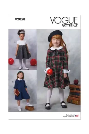 Voordeelprijs Naaipatroon Vogue 2058 Meisjes Jurk, maat 3-8 Dui/En/Fr
