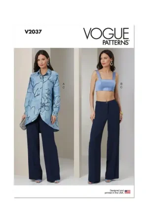 Voordeelprijs Naaipatroon Vogue 2037 Shirt, Crop Top en Broek , maat 44-52 Dui/En/Fr