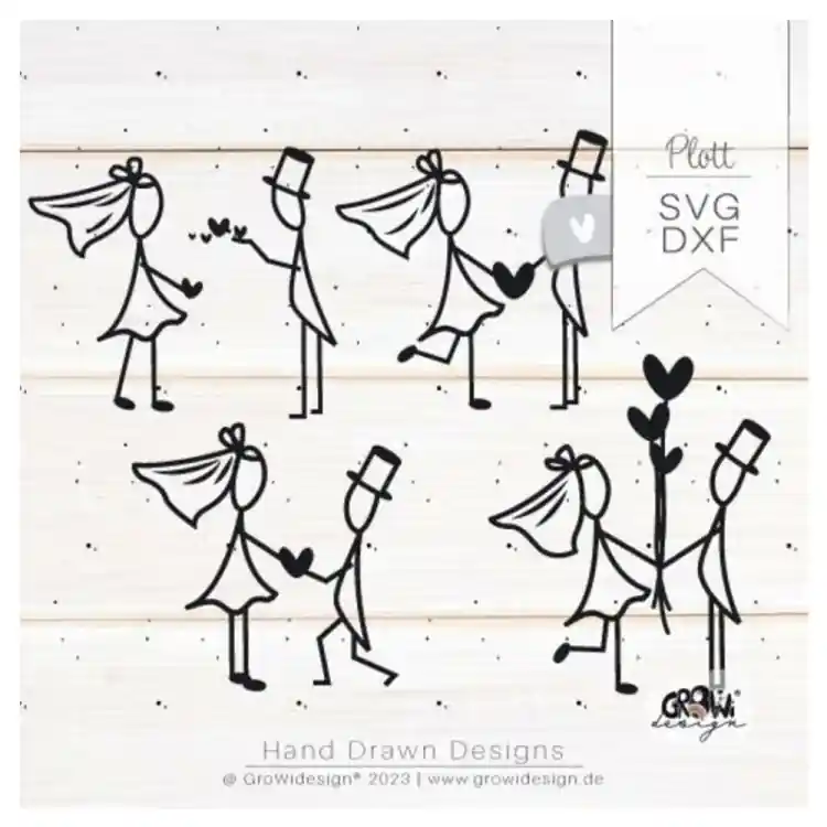 Weekendaanbieding Plotterbestand GroWiDesign Hochzeit Strichmännchen, Duits
