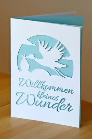 Weekendaanbieding Plotterbestand Maker Mauz Karte Taufe Storch, Duits