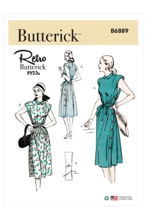 Voordeelprijs Naaipatroon Butterick 6889 retro jurk, maat 42-50, Dui/En/Fr
