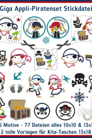 Voordeelprijs Borduurbestand Rock Queen Piraten Applikations-Set