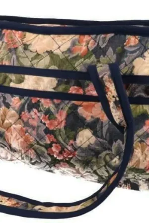 Handwerktas Floral Design Navy met Klassiek bloemmotief - Projecttas voor brei- en haakwerken - 44x13x21cm - Vintage look Express Levering