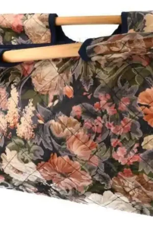 Handwerktas Floral Design Navy met Bloemenprint - Projecttas voor brei- en haakwerken - 43x13x31cm - Vintage look Beste Prijs