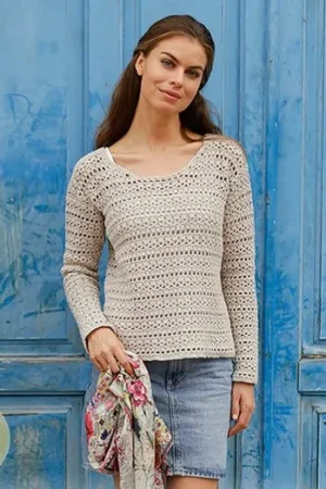 Veilige Betaling Patroon Gehaakte Trui "Miles Away" met kantpatroon - Drops Design