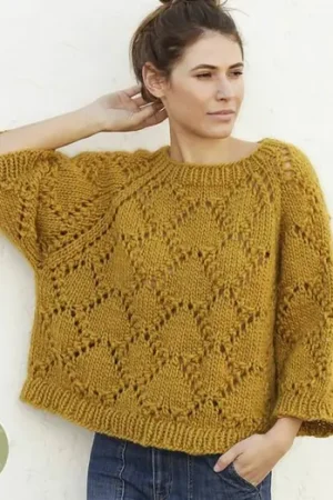 Bestseller Patroon Gebreide Trui "Summer Shells" met raglan en kantpatroon - Drops Design