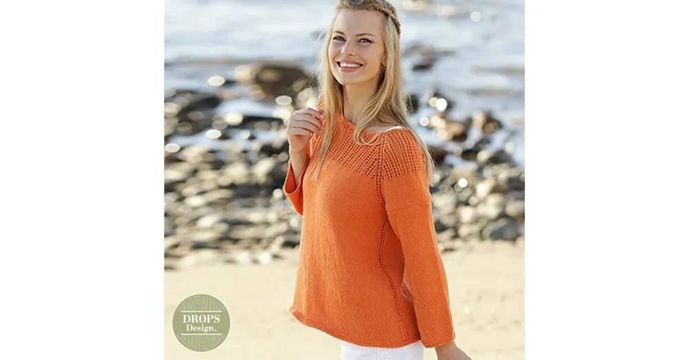 Beperkte Voorraad Patroon Gebreide Trui Met Raglan "Orange Dream" - Drops Design