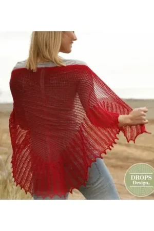 Patroon Gebreide Omslagdoek "Rosita" met Kantpatroon - Drops Design Seizoensaanbieding