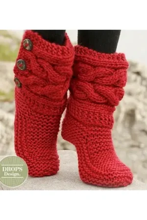 Patroon Gebreide Sloffen met kabels - Drops Design Laatste Versie