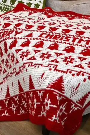 Direct Beschikbaar KATIA Merry Blanket CAL Kit Rood - Mozaïek Gehaakte Kerstdeken - Haakpatroon Mr. Cey Crochet