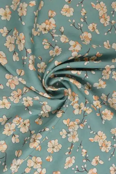 Viscose - Asian Blossom on Vintage Blue Betrouwbaar