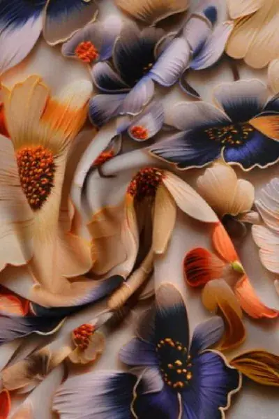 Viscose - Digital Blue/Beige Paint Brush Flowers on Grey Hete Deal