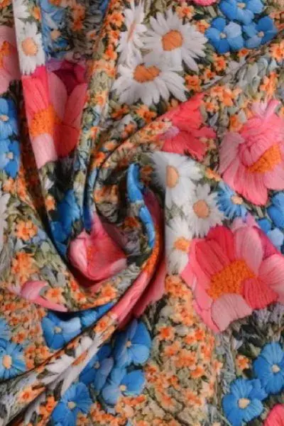Viscose - Embroidery Pink/White/Blue Flowers Premium