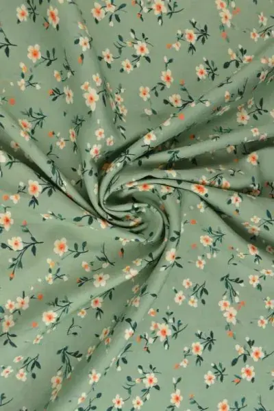 Viscose - Lovely Flower on Vintage Green Speciale Aanbieding