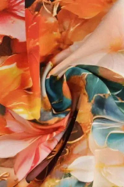 Viscose - Multicolor Flowers and a gold Lining Korting