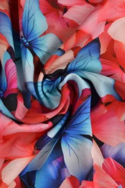 Viscose - Pink/Blue Butterfly Flowers Hete Deal