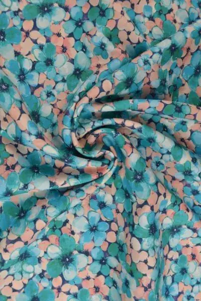 Viscose - Summer Flowerfield - Turquoise/Salmon Beste Prijs