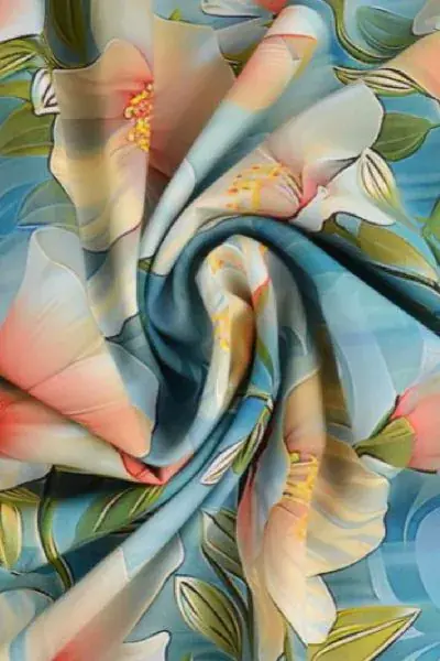 Viscose - White Climbing Flowers on Blue Fabrieksprijs