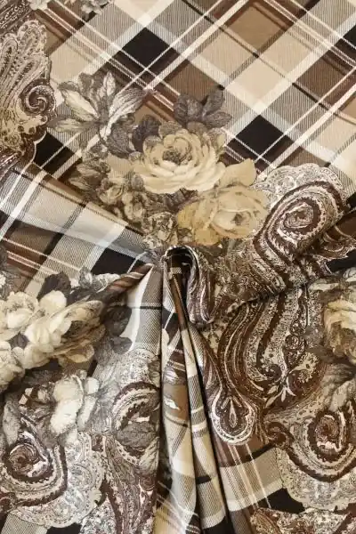 Viscose Tricot - Checkered and Barok Beige/Brown/White Direct Beschikbaar