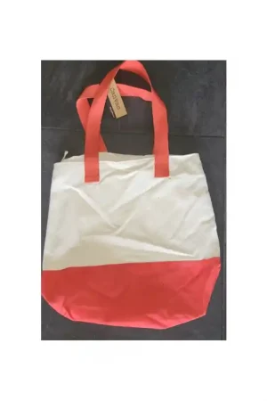 Aanbieding Katoenen tas ecru met koraalkleur