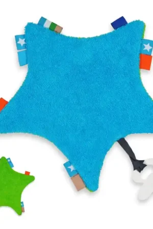 Labeldoek ster turquoise/groen speenkoord met naam Beperkt Aanbod