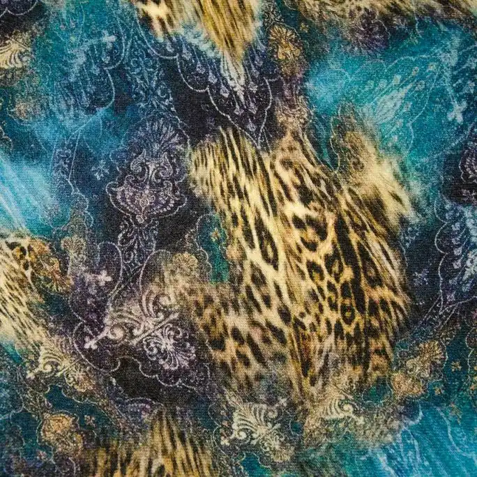 Viscose Tricot Panter Melange Blauw Gratis Verzending