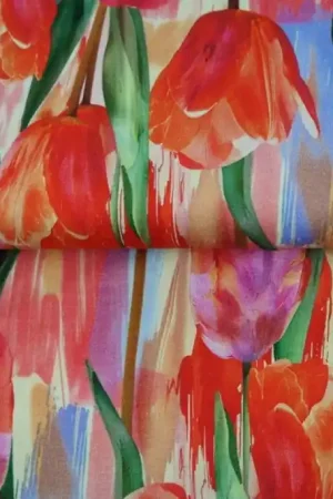 Viscose Jersey Tulips Rood Voordeelprijs