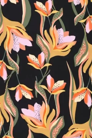 Viscose Satijn Tulpen Zwart Express Levering