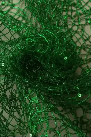 Weekendaanbieding Paillettenstof – Opengewerkt – Donkergroen