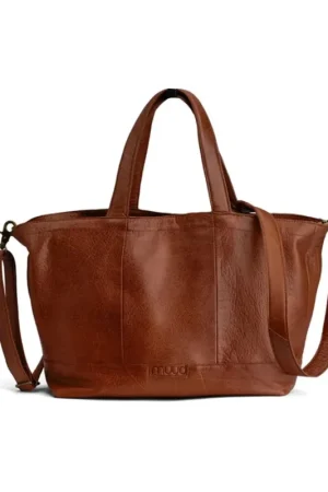 Gereduceerde Prijs MUUD Hiba. Handgemaakt leren shopper met opbergvakken 27x29cm