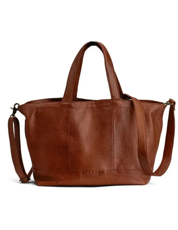 Gereduceerde Prijs MUUD Hiba. Handgemaakt leren shopper met opbergvakken 27x29cm