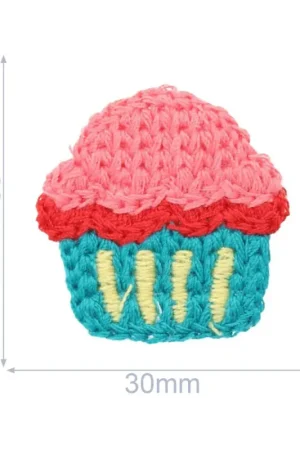 merkloos applicatie cupcake gebreid 30x28mm roze Finale Uitverkoop