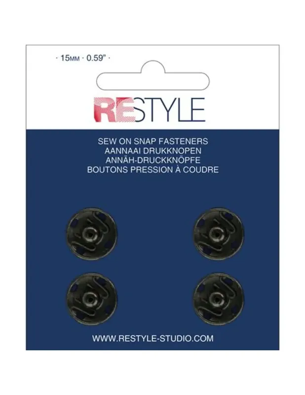 Beperkte Voorraad ReStyle 015.12015 Aannaaidrukknopen 15 mm zwart, 4 stuks