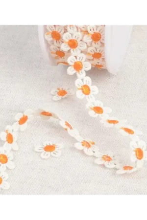 Beperkt Aanbod Bloemenband 1,3cm breed wit/oranje