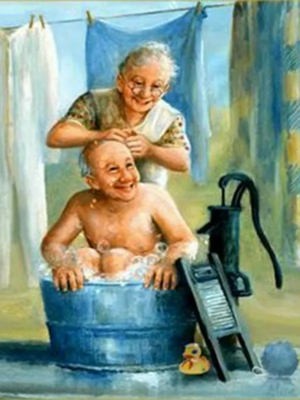 Oma wast opa in de tobbe Diamond Painting ** - vierkant / 50-60 Direct Verzonden