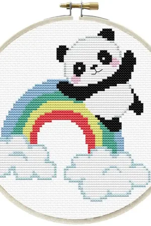 Needleart World Rainbow Panda voorbedrukt borduren (pakket) Premium