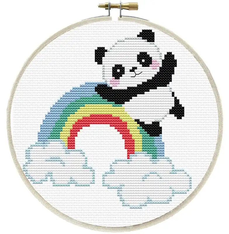 Needleart World Rainbow Panda voorbedrukt borduren (pakket) Premium