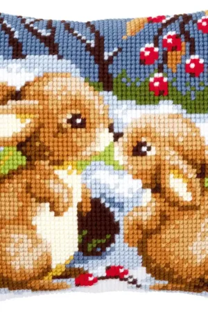 Vervaco Konijntjes in de sneeuw Kruissteekkussen pakket PN-0021832 Flitsaanbieding