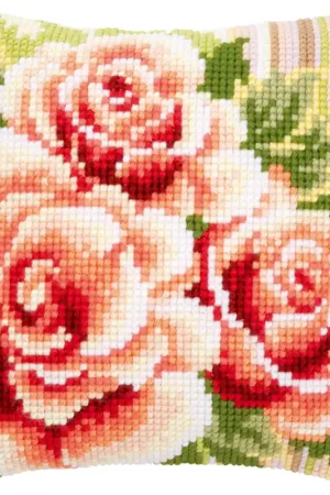 Vervaco Rozen en boord met strepen Kruissteekkussen pakket Superprijs