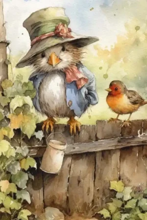 2 vogeltjes op een hek Diamond Painting - vierkant / 25x30 Fabrieksprijs