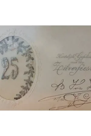 Zijdegeborduurde kaart Huwelijk (7) Aanbieding