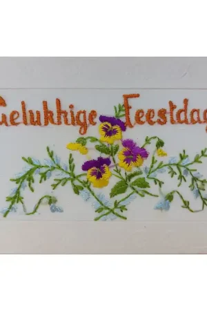 Zijdegeborduurde kaart Feestdag (1) Beperkte Voorraad