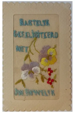 Zijdegeborduurde kaart Huwelijk (1) Op = Op