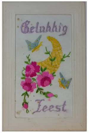 Zijdegeborduurde kaart Feest (9) Express Levering