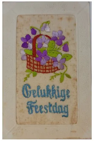 Zijdegeborduurde kaart Feest (8) Alleen Vandaag