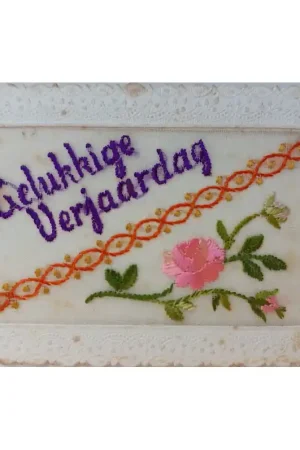 Zijdegeborduurde kaart Verjaardag (13) Gratis Verzending