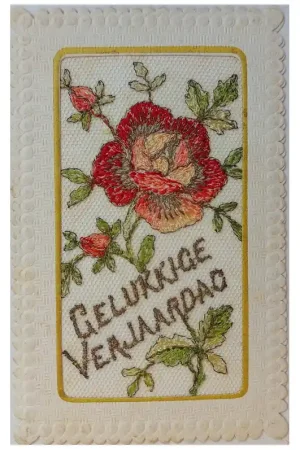 Merkproduct Zijdegeborduurde kaart Verjaardag (7)