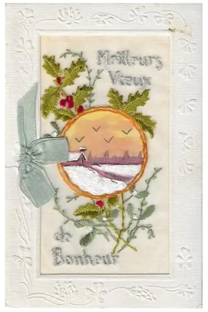 Zijdegeborduurde kaart (4) Direct Beschikbaar