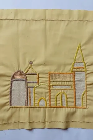 Lapje gebouwen gestikte lijnen Weekendaanbieding